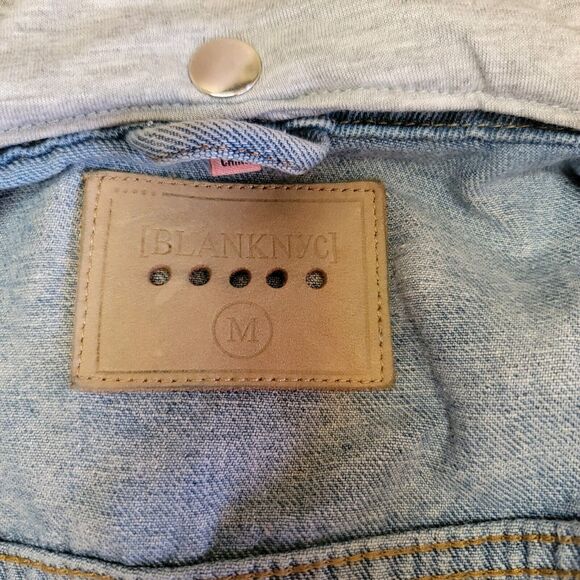 BlankNYC Denim Hood Jersey Quilted Truck Jacket Womens Size M - Picture 10 of 14